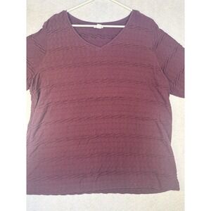 Croft & Barrow Textured Knit Top Burgundy Plum V-Neck Short Sleeve Size 1X